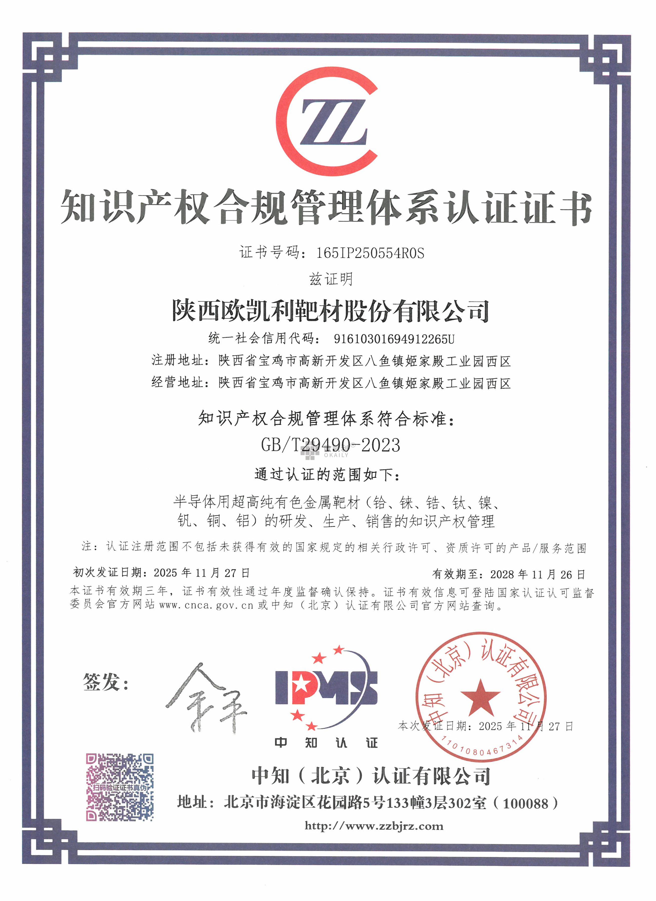 Intellectual Property Compliance Management System Certification